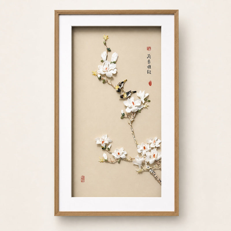 Magnolia and Two Birds shell-inlay artwork, real full view