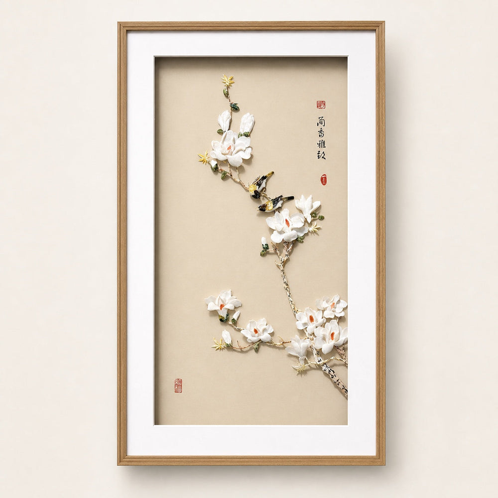 Magnolia and Two Birds shell-inlay artwork, real full view