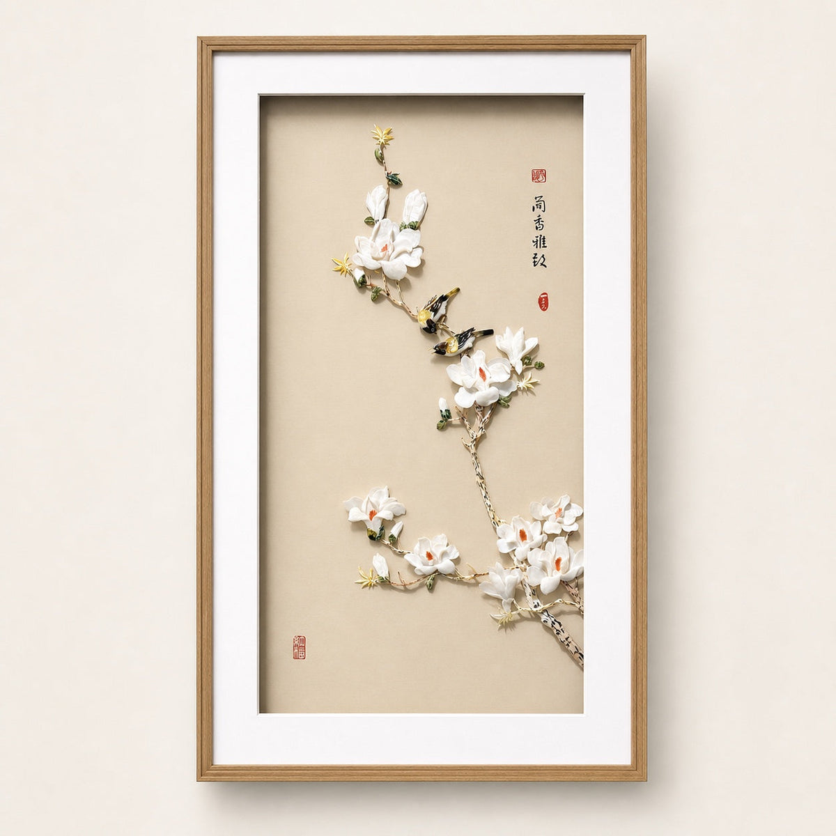 Magnolia and Two Birds shell-inlay artwork, real full view