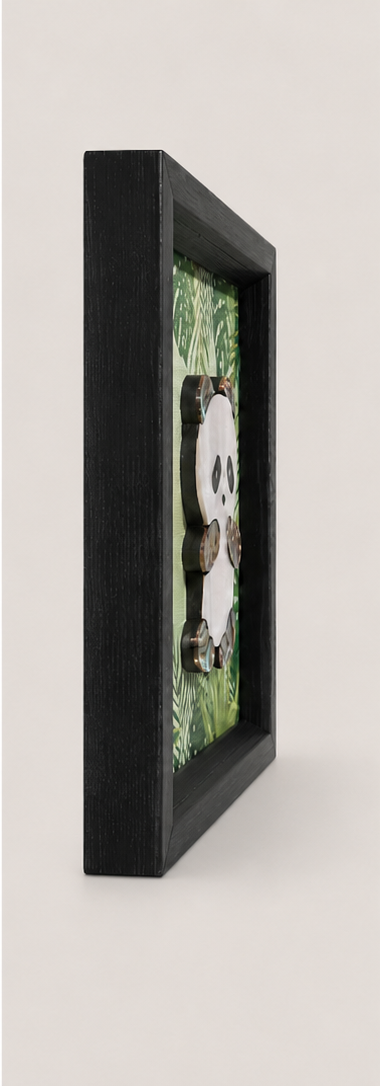 Panda shell-inlay picture, side view showing relief depth